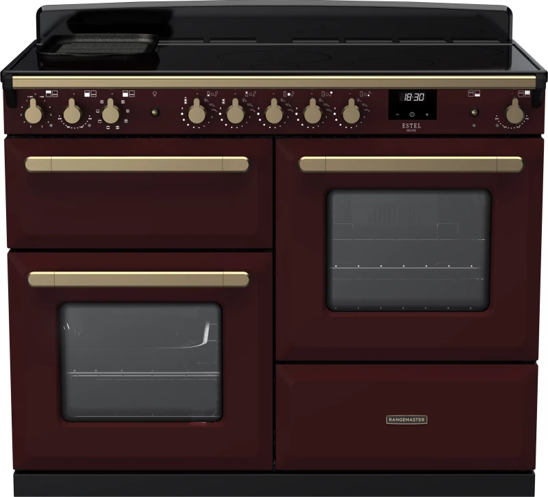 Image of Rangemaster Estel Deluxe ESDLO110EIPBOR/AB1 110cm Electric Range Cooker with Induction Hob - Bordeaux / Antique Brass - A Rated