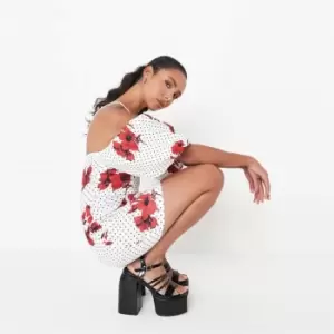 Image of Missguided Shoulder Mini Dress Polka Floral - White