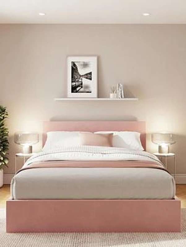 Image of Gfw Odessa Velvet End Lift Up Storage Ottoman Bed With Mattress Options (Buy & Save!) - Bedframe + Standard Mattress Pink WWUY2 Unisex Double,King,Sin