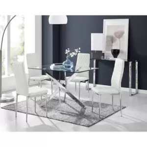 Image of Furniturebox UK - Furniturebox Leonardo 120cm Modern Glass And Chrome Metal Leg Dining Table And 4 White Milan Faux Leather Silver Chrome Leg Dining