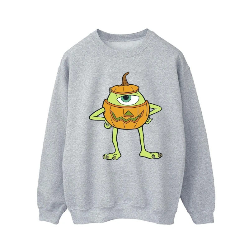 Image of Disney Men Mike Pumpkin Halloween Sweatshirt in Grey Size: Small Grey S Male 5063376630634