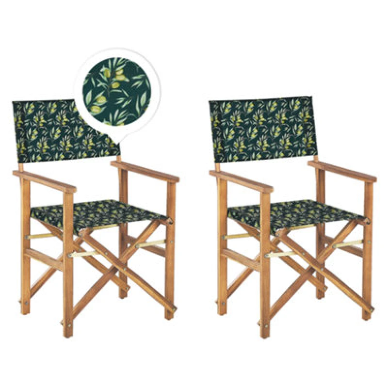 Image of BELIANI Beliani - Set of 2 Garden Chairs Light Acacia Wood Grey Olives Pattern Folding Cine 312414