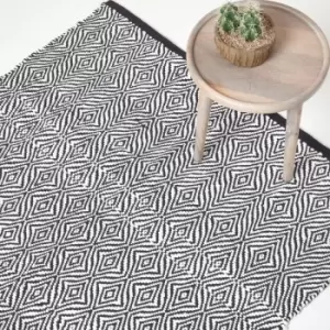 Image of Trance Black and White Diamond Pattern Recycled Fibre Rug, 120 x 170cm - Black - Homescapes