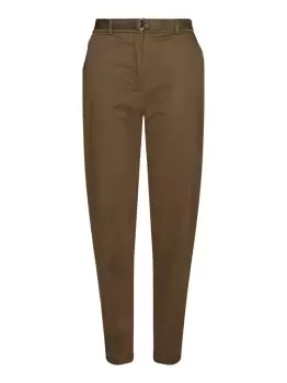 Image of Tommy Hilfiger Cotton Sateen Tapered-fit Belted Chino Trousers In Khaki - Size 8