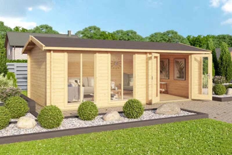 Image of Lasita Maja Shetland-Log Cabin, Wooden Garden Room, Timber Summerhouse, Home Office - H245 Cm