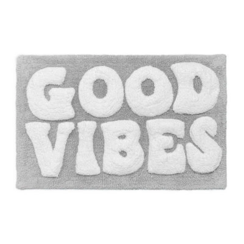 Image of Allure Bath Fashions Good Vibes Slogan Bath Mat - Grey