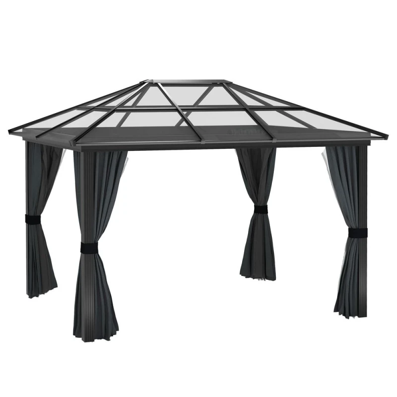 Image of Outsunny 3 x 3.6m Aluminium Hardtop Gazebo Canopy w/ Polycarbonate Top, Black 84C-049V03CG
