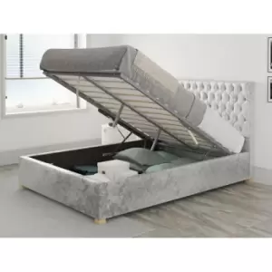 Image of Monroe Ottoman Upholstered Bed, Mirazzi Velvet, Silver - Ottoman Bed Size Double (135x190)