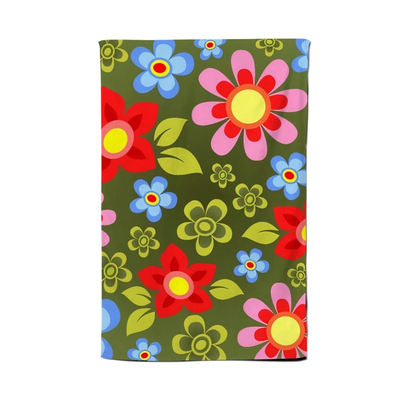 Image of Warren Reed - Designer Red & Blue Flowers Tea Towel in Green Green Unisex