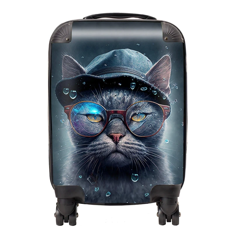 Image of Warren Reed Designer Russian Blue Cat Splashart Suitcase - Large
