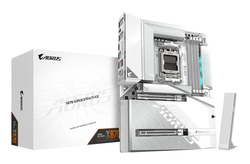 Image of Gigabyte Gigabyte X870 AORUS STEALTH ICE Motherboard - Supports AMD Ryzen 9000 CPUs, 16+2+2 Phases Digital VRM, up to 8200Hz DDR5 (OC), 2xPCIe 5.0 + 2