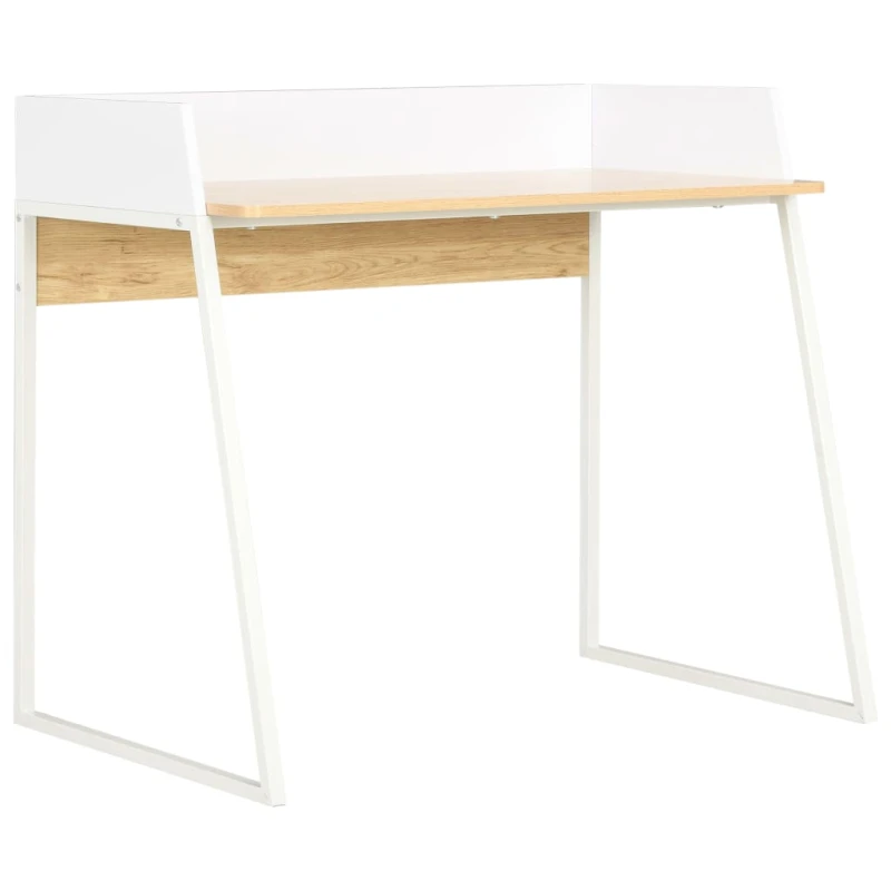 Image of vidaXL Computer Desk with Elevated Back White and Oak Office Writing Table