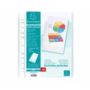 Image of Exacompta Punched Pockets PP 0.05mm, A4, Grain, 20 Packs of 50