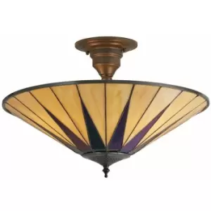 Image of Tiffany Glass Hanging Ceiling Pendant Light Dark Bronze 3 Lamp Shade i00159