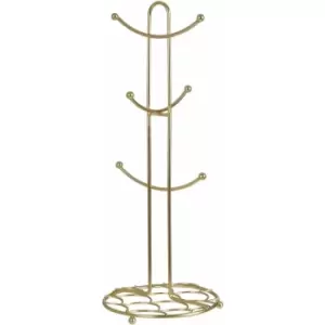 Image of Premier Housewares - Deco Matte Gold Mug Tree 6 Cup Mug Tree With Stoppers Mugs Holder Mug Stand Organiser For Kitchen Minimal Design w15 x d15 x