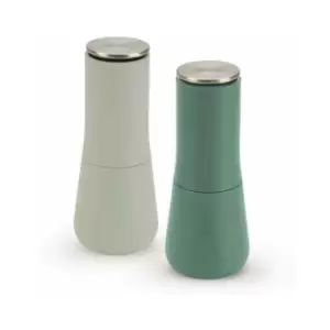 Image of Joseph Joseph Milltop Non-Spill Salt and Pepper Mill Set Refillable with Ceramic Grinding, Sage Green
