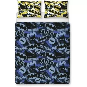 Image of Reversible Camo Duvet Cover Set (Double) (Blue/Yellow/Black) - Batman