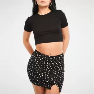 Image of Missguided Ruched Crop Top and Mini Skirt Co Ord Set - Black