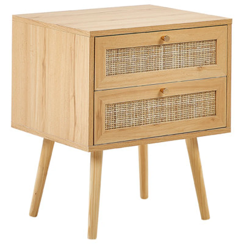 Image of Beliani 2 Drawer Bedside Table Perote Rattan Light Brown