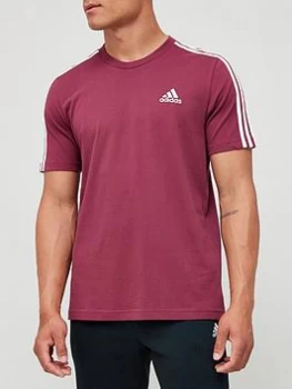 Image of adidas Badge of Sport 3 Stripe T-Shirt - Burgundy, Size 2XL, Men