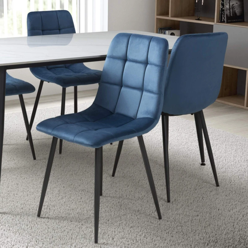 Image of 4 X Madison Brushed Velvet Blue Dining Chair, Blue 166-09-32-21-01