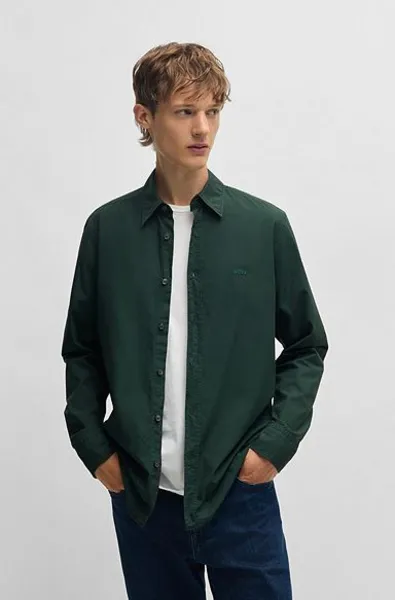 Image of BOSS Black Cotton-Blend Twill Shirt - S Green Shirts male 50503270-361 S