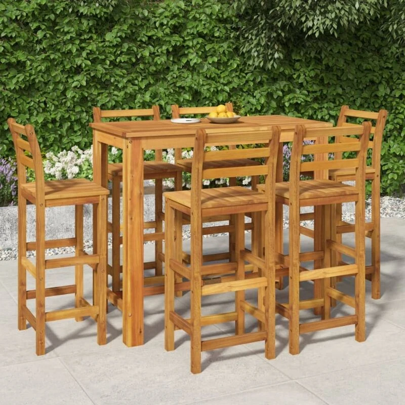 Image of vidaXL 7 Piece Garden Dining Set Solid Wood Acacia, Brown 3154397