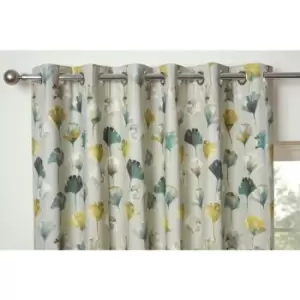 Image of Camarillo Floral Eyelet Curtains 90 x 54' Ochre Ready Made Lined Watercolour Flowers