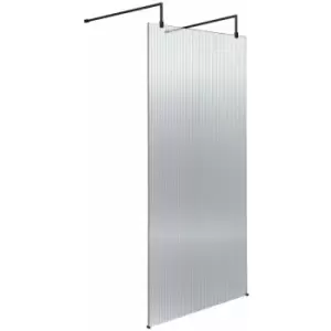 Image of Hudson Reed Fluted Wet Room Screen with Matt Black Support Arm and Feet 900mm Wide - 8mm Glass