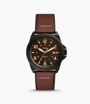 Image of Fossil Men Bronson Three-Hand Date Dark Brown Eco Leather Watch