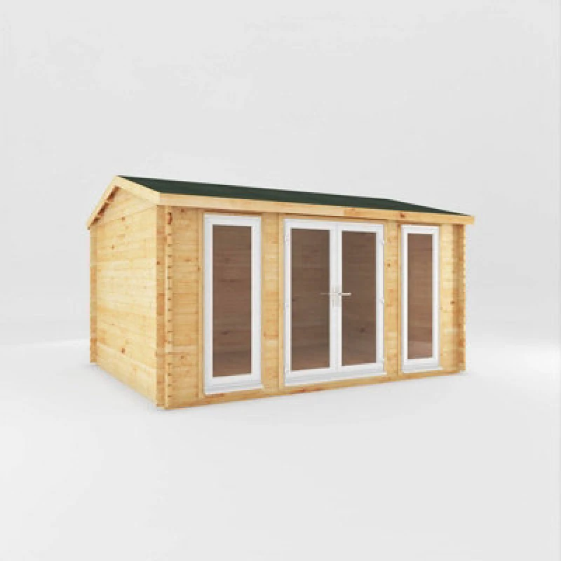 Image of Mercia 4.5 X 3.5 M Home Office Studio Log Cabin With White Upvc Windows And Doors - 44mm - Timber - L365.1 X W453.6 X H266.3cm - Brown