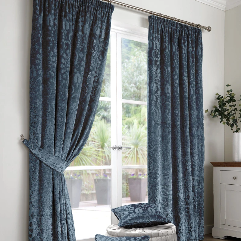 Image of Curtina Trinity Jacquard Ready Made Curtains Blue