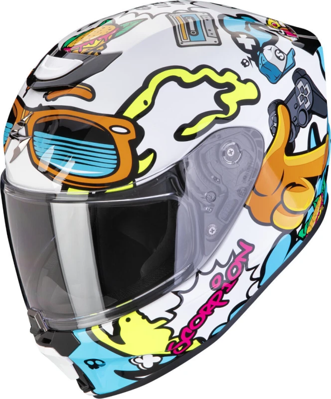 Image of Scorpion EXO-JNR Fun White Blue Full Face Helmet Size M
