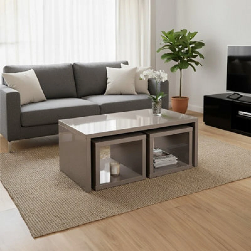 Image of Orsina Coffee Table With Space-Saving Nesting Tables, Dark Grey Coffee Tables, Contemporary Wooden Coffee Table Set