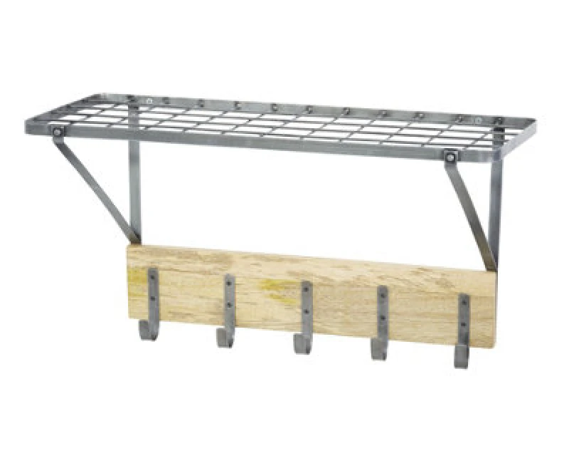 Image of Kitchencraft Wall-Mounted Shelf with Hooks Silver