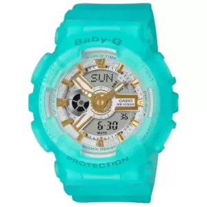 Image of Ladies Casio 'Baby-G' Turquoise and Two-Tone Gold Plastic/Resin Quartz Chronograph Watch