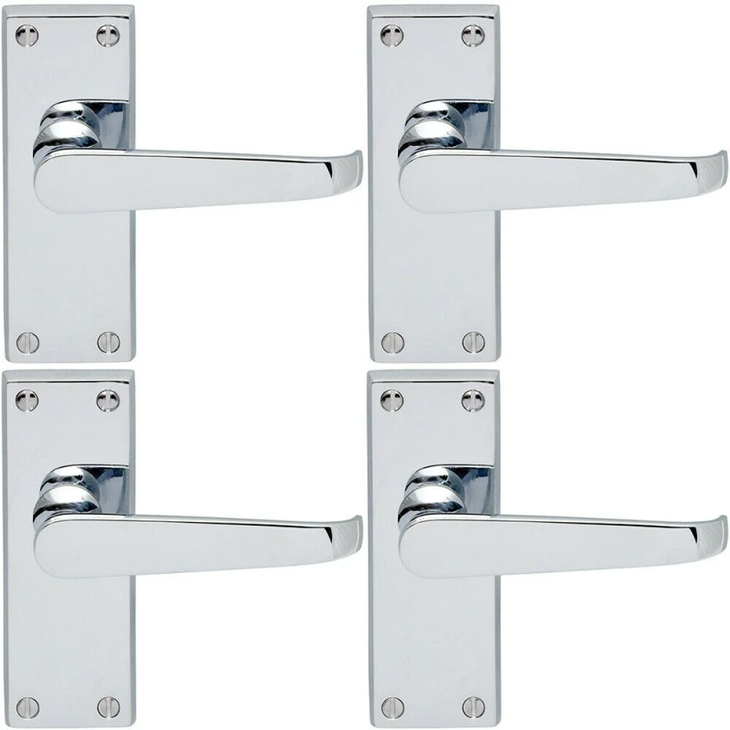 Image of Loops 4x Straight Victorian Lever on Rectangular Latch Backplate Handle Chrome Multi