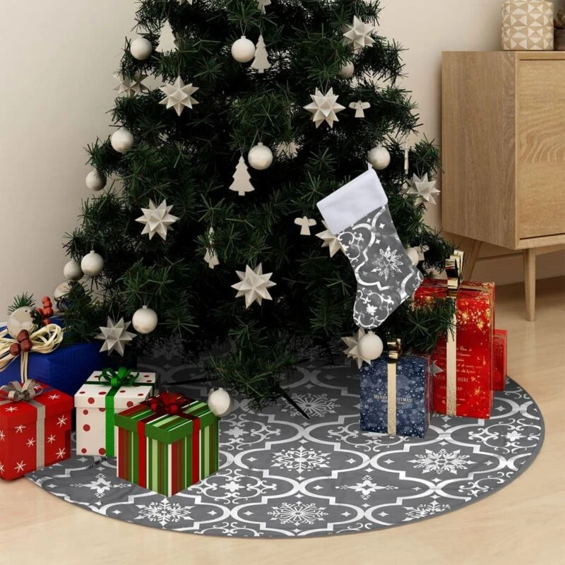 Image of VIDAXL Luxury Christmas Tree Skirt with Sock Grey 122cm Fabric Vidaxl 8720286445914