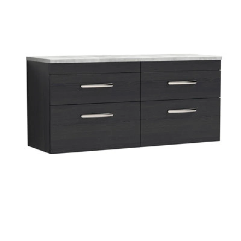 Image of NUIE Nuie - Athena Wall Hung 4-Drawer Vanity Unit with Bellato Grey Worktop 1200mm Wide - Charcoal Black Woodgrain ATH047LBG2