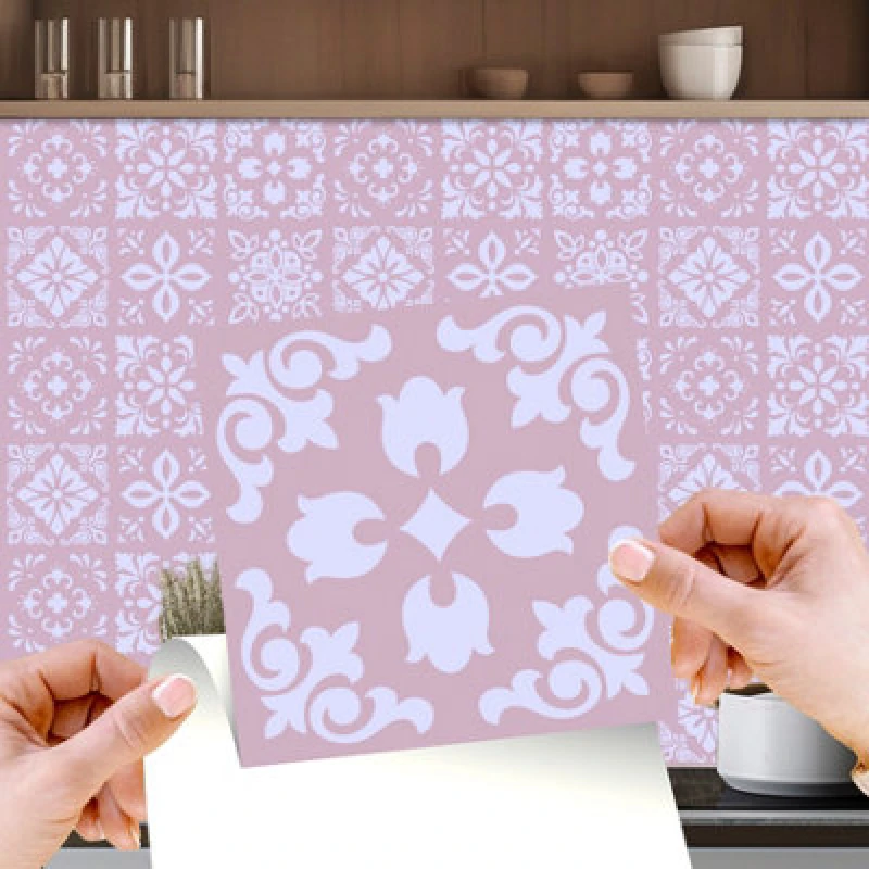 Image of Walplus Sevilla Light Pink Spanish Wall Tile Sticker Set - 15cm X 15cm - 24 Pcs One Colour WSHZ8 Unisex