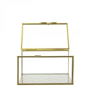 Image of Glass Jewellery Box with Fan Design Gold 8cm