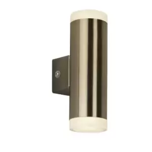 Image of Searchlight Outdoor - Integrated LED 2 Light Outdoor Up & Down Wall Light Antique Brass, Frosted IP44
