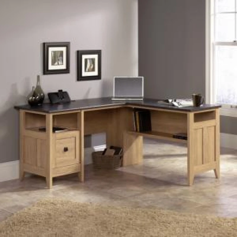 Image of Home Study Home Office L-Shaped Desk Dover Oak with Slate Finish - 5412320