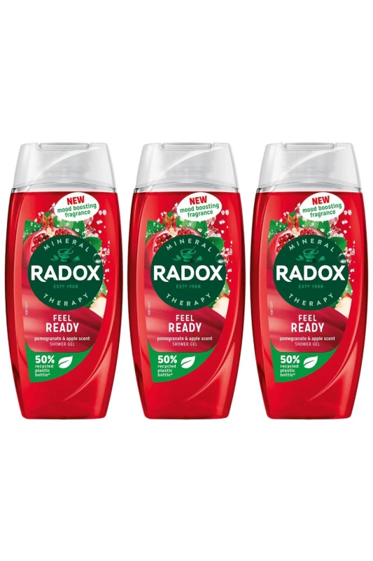 Image of Radox 'Shower Gel' Feel Ready w/ Pomegranate & apple Scent, 3 x 225ml Red female