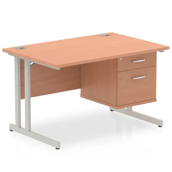 Image of Dynamic Office Solutions Impulse Cantilever Straight Desk Silver Frame With Fixed Pedestal I003488