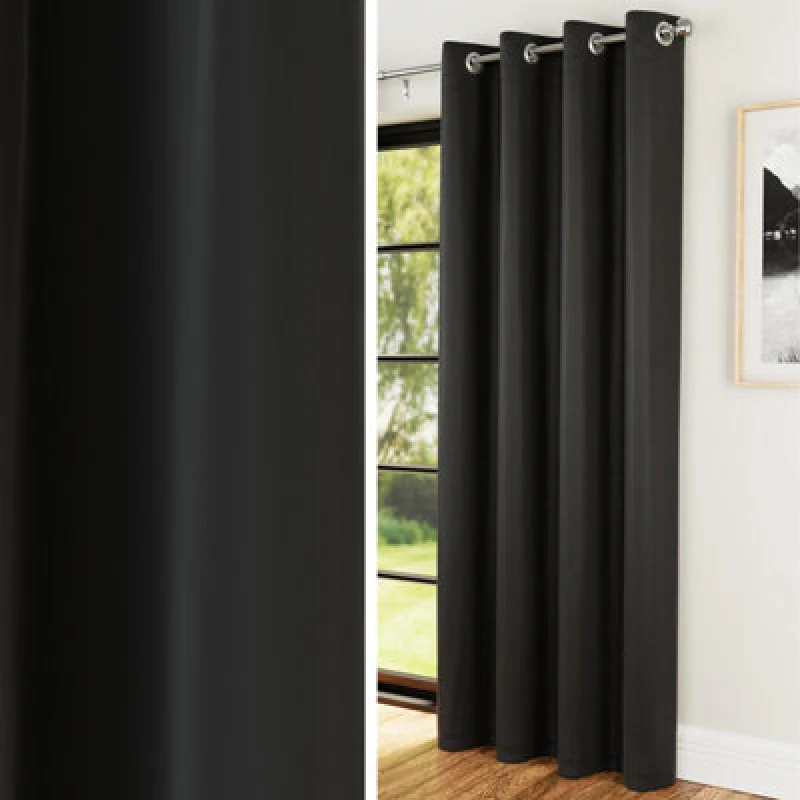 Image of Enhanced Living Plain Supersoft Thermal Room Darkening Eyelet Door Curtain Single Panel Black
