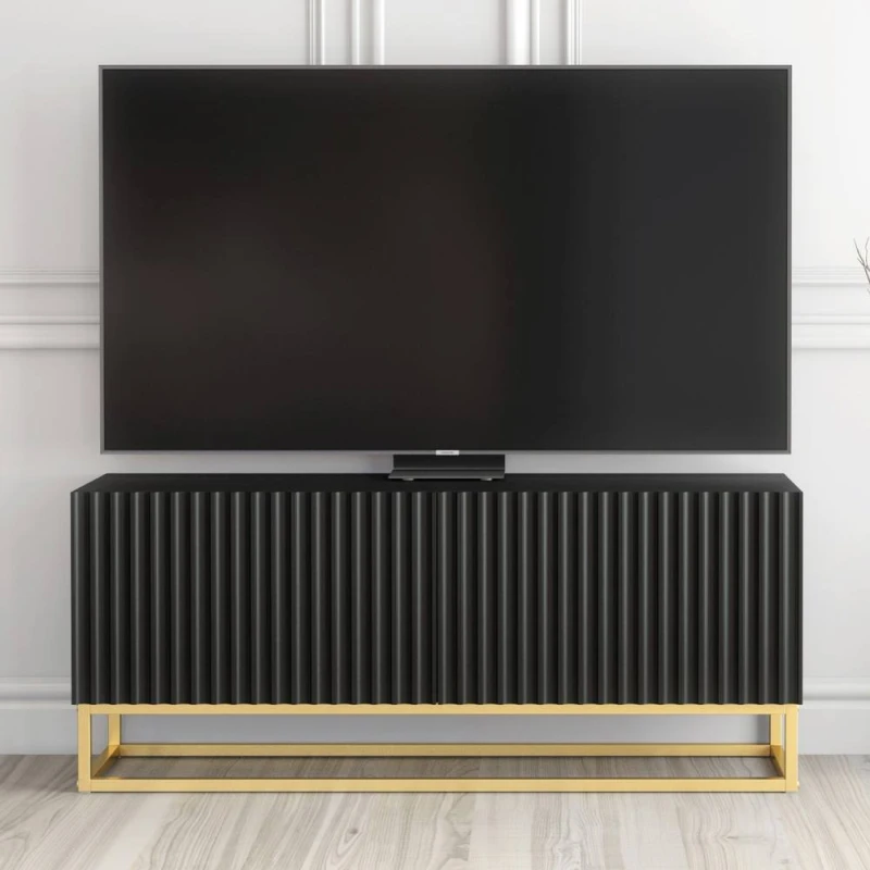 Image of Creative Furniture Ripple TV Unit 100cm - Black with Fluted Doors Black Unisex