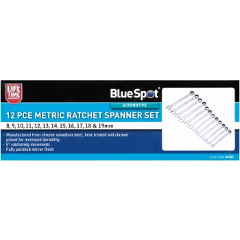 Image of Bluespot - 04303 12 Piece Metric Ratchet Spanner Set (8-19mm)