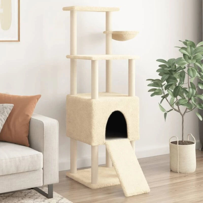 Image of vidaXL Cat Tree with Sisal Scratching Posts Cream 153 cm, Cream 172115