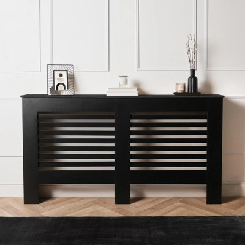 Image of OHS OHS Wooden Radiator Cover Side Board Shelf Modern Hallway Furniture in Black One Size Unisex 5027434213191